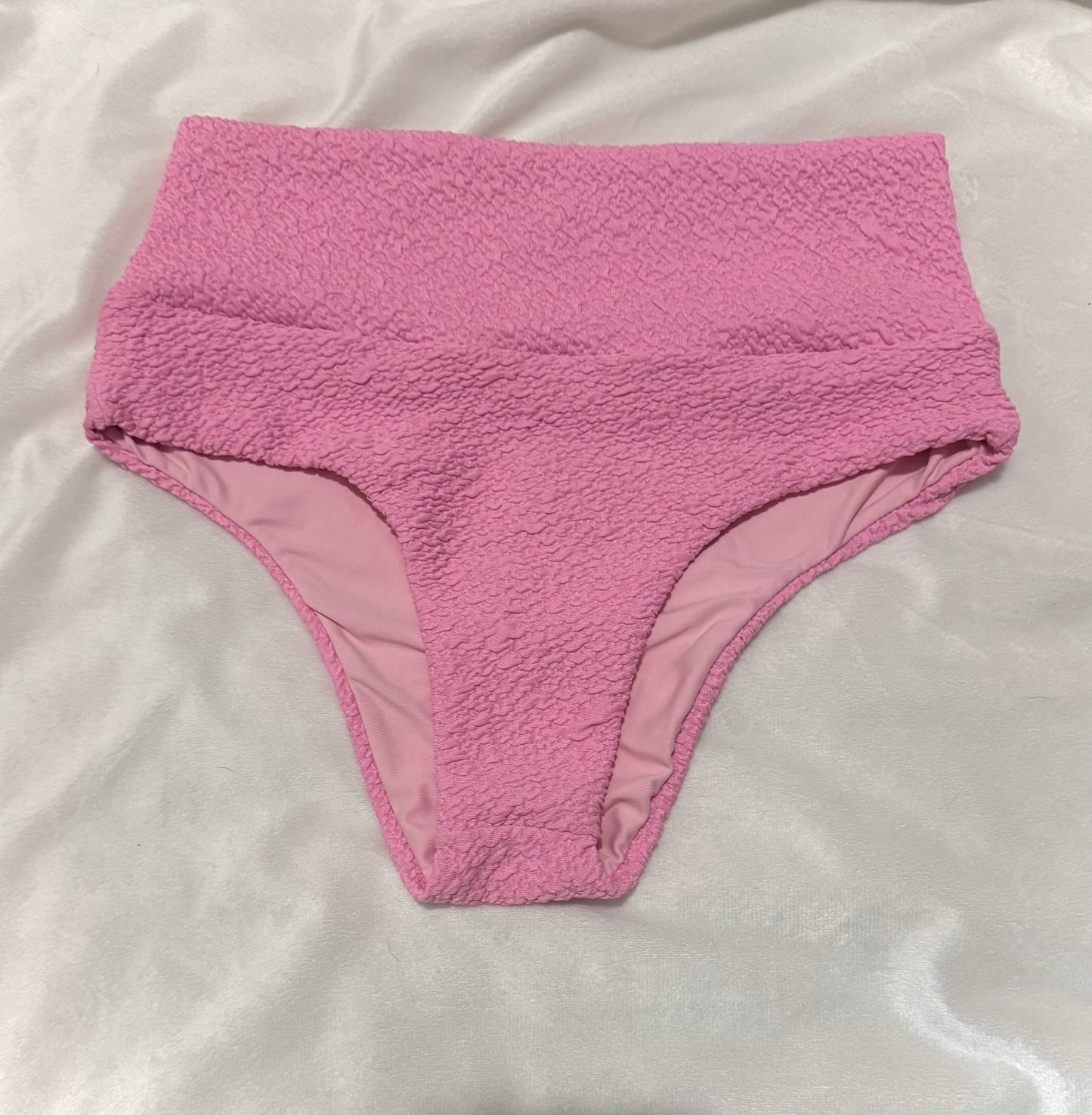 Pastel pink, high rise bottoms